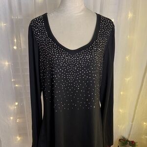 Elegant Black Long Sleeve Top with Rhinestones